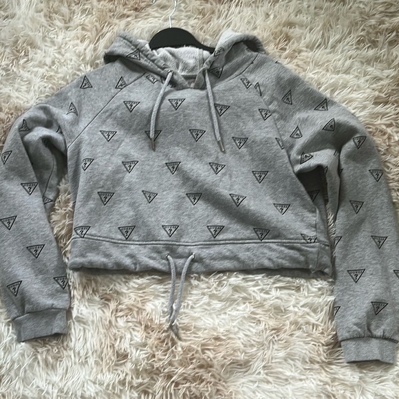Guess Hoodie Crop Top Jacket Pullover Gray L ( fits like a med) Long Sleeve - Picture 1 of 7